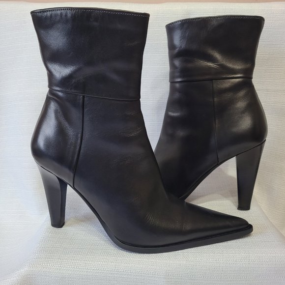 Faconnable Shoes - Pointed Toe Faconnable Black Leather Mid calf Boots  Made in Italy Size 7